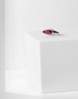 Core Ring in recycled sterling silver with garnet, Carlota Guardia Jewelry, front view.