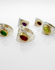 Reptilia silver earcuff with oval natural stone, artisan piece front detail