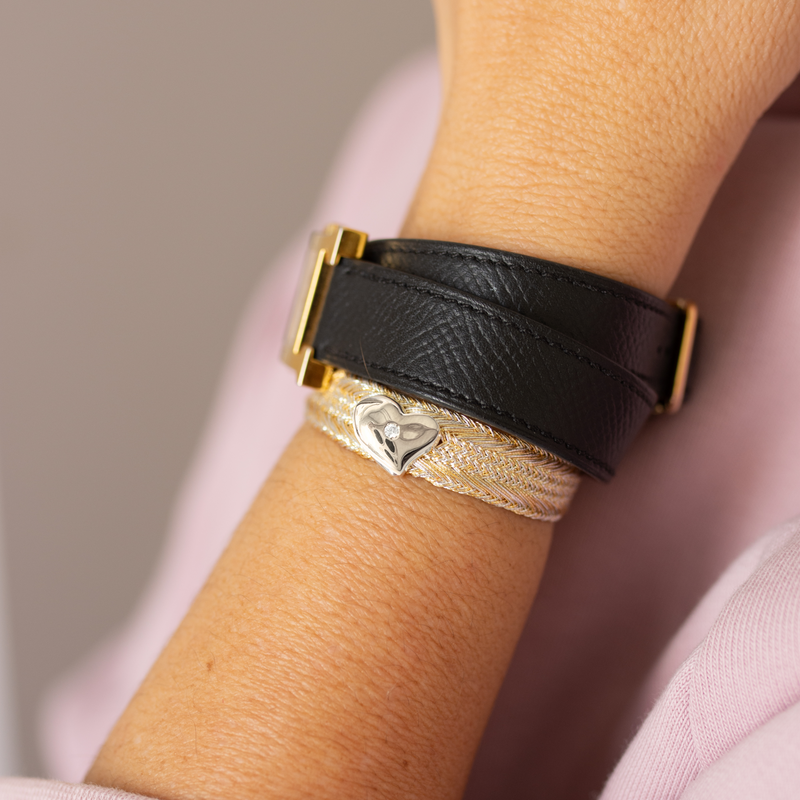 LES AMOURS Sfifa bracelet: Gold thread with sterling silver hearts.