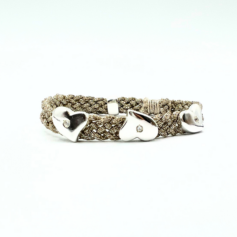 LES AMOURS metallic bracelet ♥ : Metallic ribbon with sterling silver hearts.