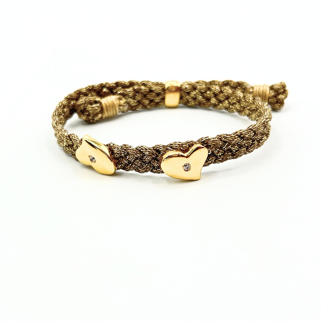 LES AMOURS metallic bracelet ♥ : Metallic ribbon with vermeil hearts.