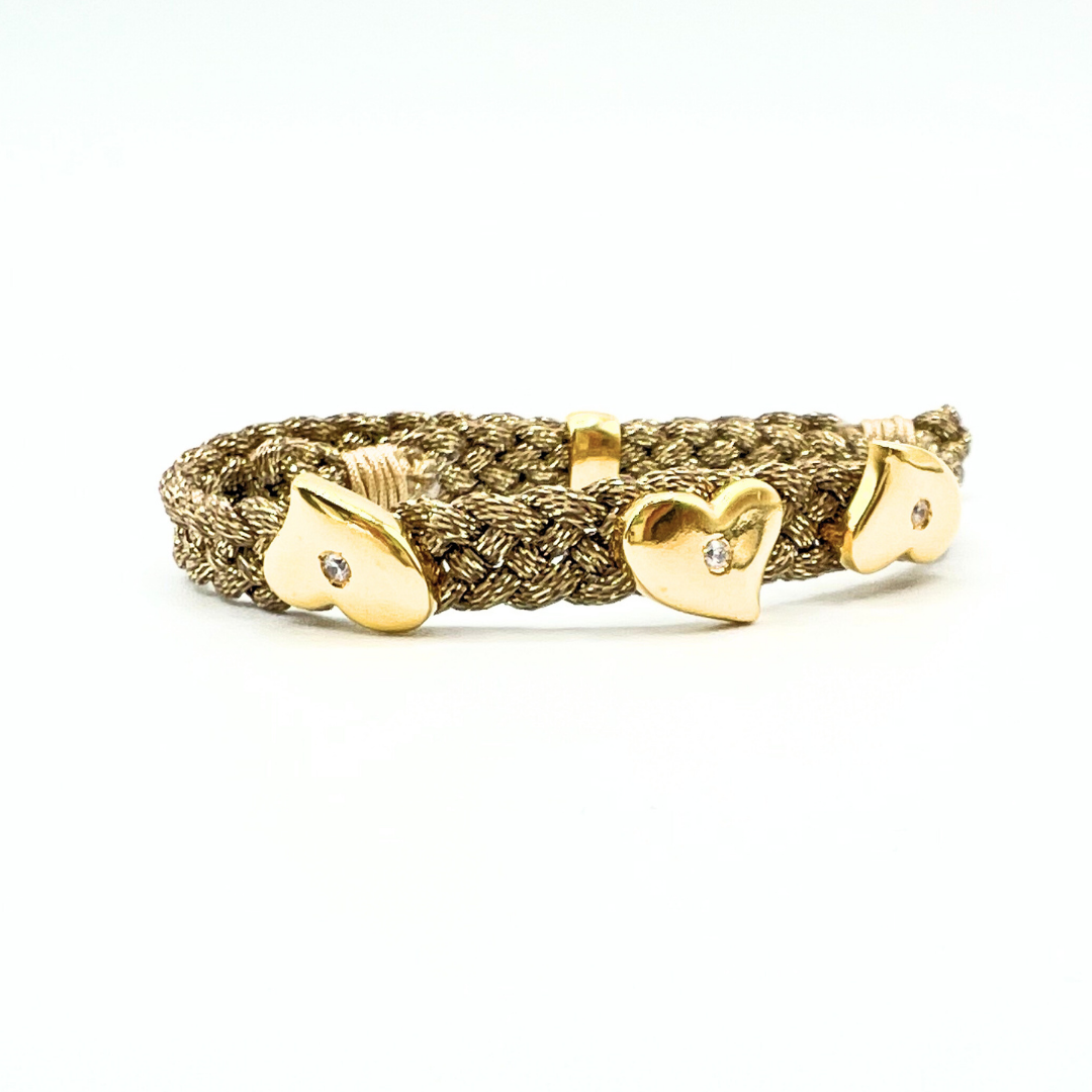 LES AMOURS metallic bracelet ♥ : Metallic ribbon with vermeil hearts.