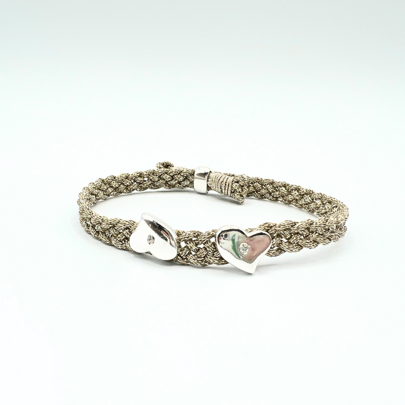 LES AMOURS metallic bracelet ♥ : Metallic ribbon with sterling silver hearts.