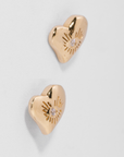 bright heart earrings in vermeil, sterling silver plated in 18k yellow gold with ethical diamonds, side view detail. Carlota Guardia Jewelry
