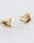bright heart earrings in vermeil, sterling silver plated in 18k yellow gold with ethical diamonds, front view. Carlota Guardia Jewelry