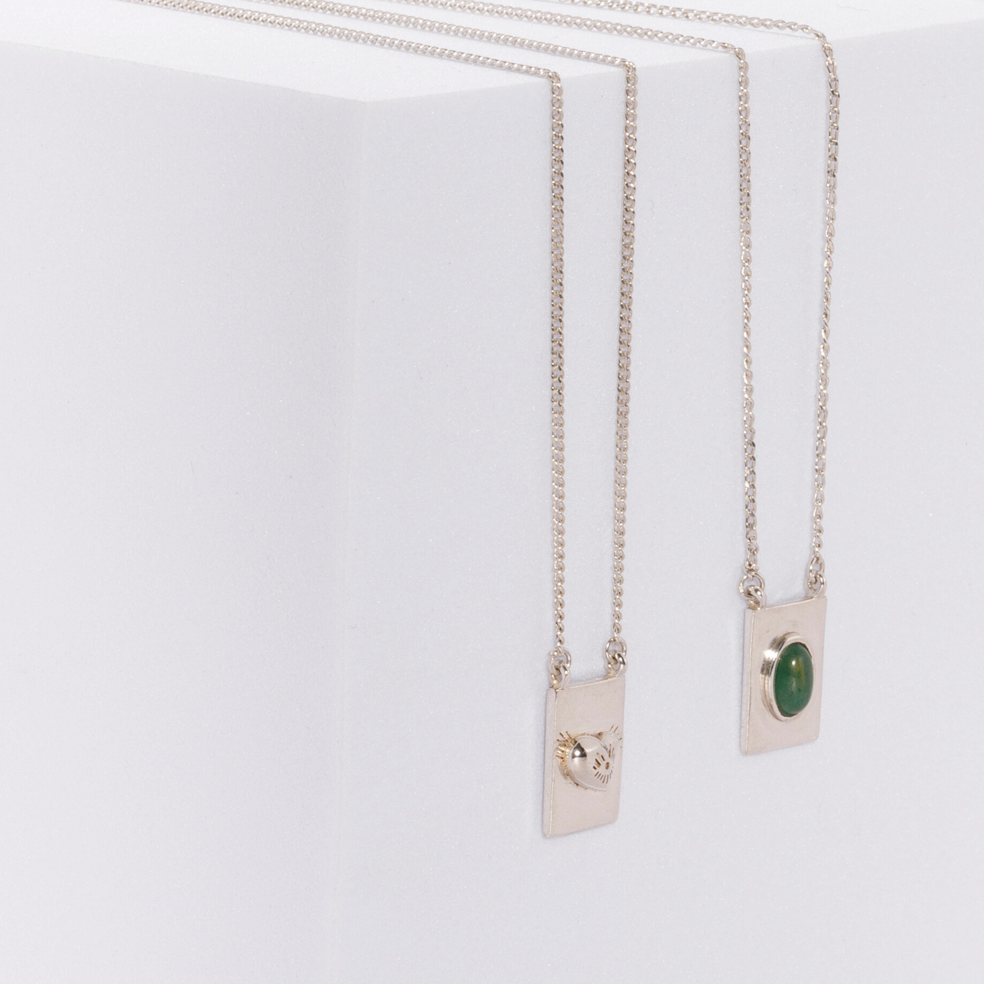 Grace scapular necklace by Carlota Guardia Jewelry from the Be Grateful collection, designed to support a daily gratitude ritual, crafted in recycled sterling silver with natural gemstone.