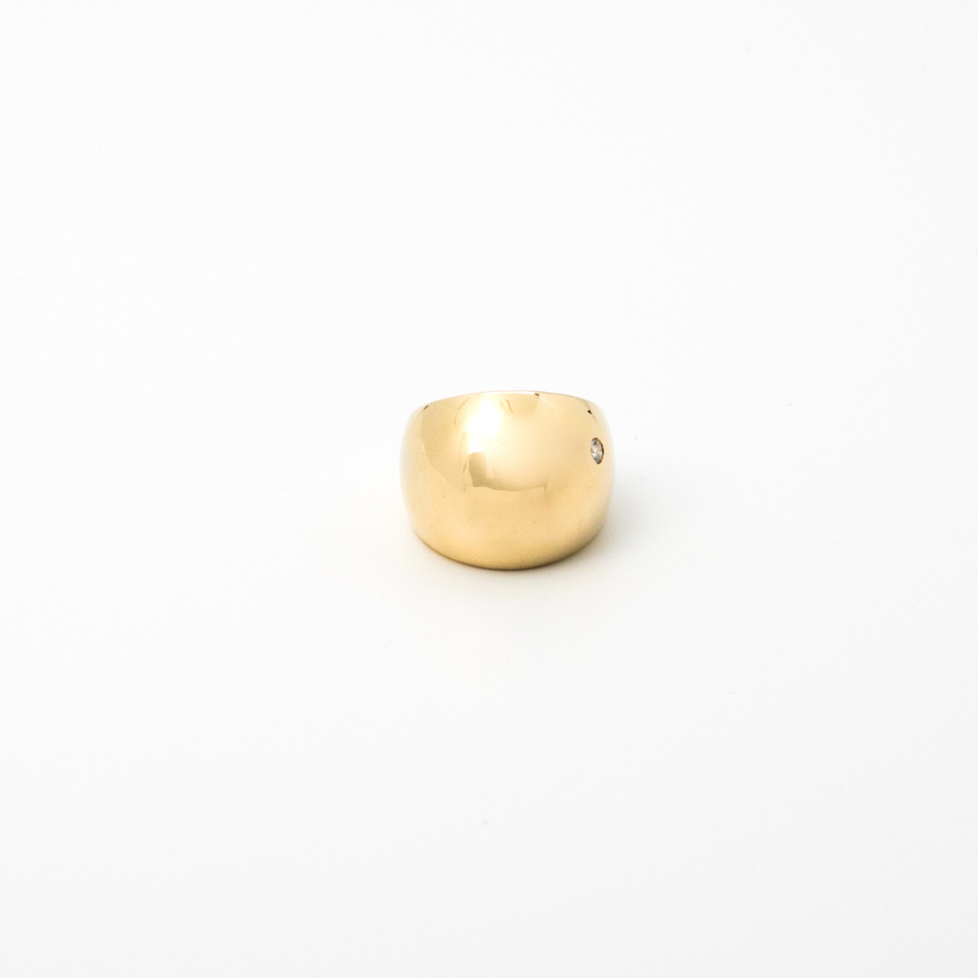 Bubble Spark handmade ring, polished recycled gold with a brilliant center diamond