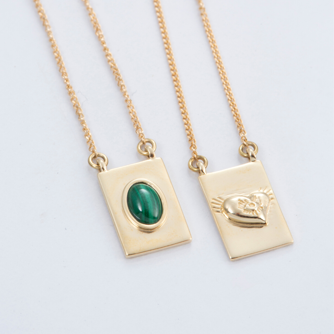 Grace scapular necklace by Carlota Guardia Jewelry from the Be Grateful collection, designed to support a daily gratitude ritual, crafted in recycled gold with natural gemstone.